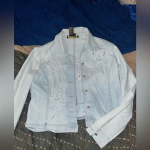 Vintage Lightwash Denim  Embroidered Button Up